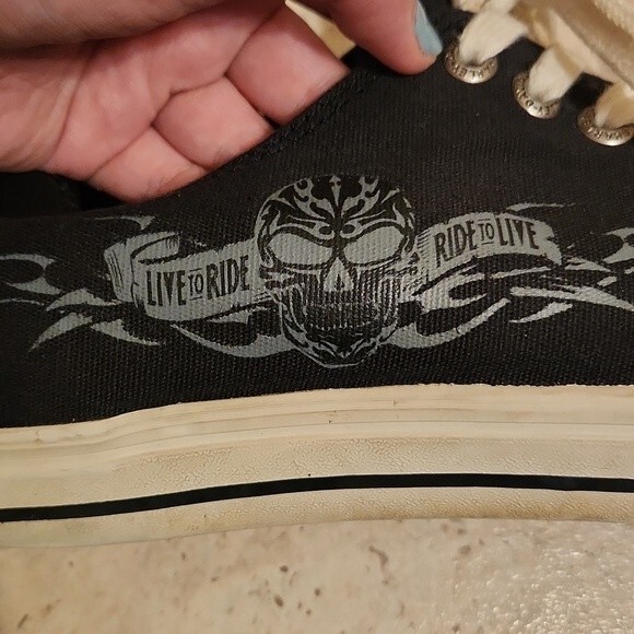 Harley Davidson Black Lace-Up Shoes w/ Flame Soles Men's 9.5 Women's 11 - Picture 5 of 11